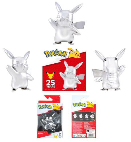 Figurine de collection Pokemon Pikachu 7,6 cm 25 ans anniversaire Silver